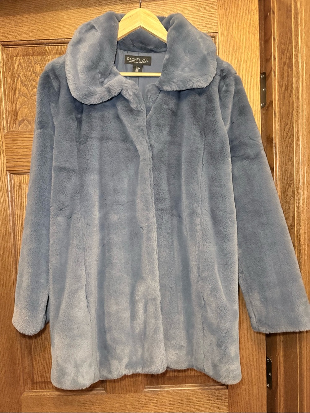 Rachel Zoe Plush Dusty Blue Faux Fur Teddy Coat